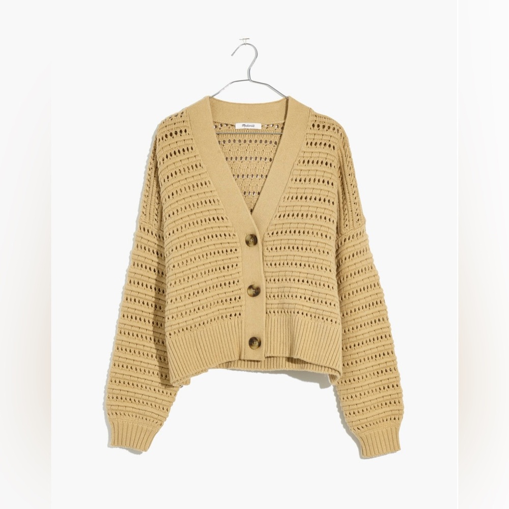 Madewell Tanfield Open-Stitch Cardigan Sweater in Desert Dune